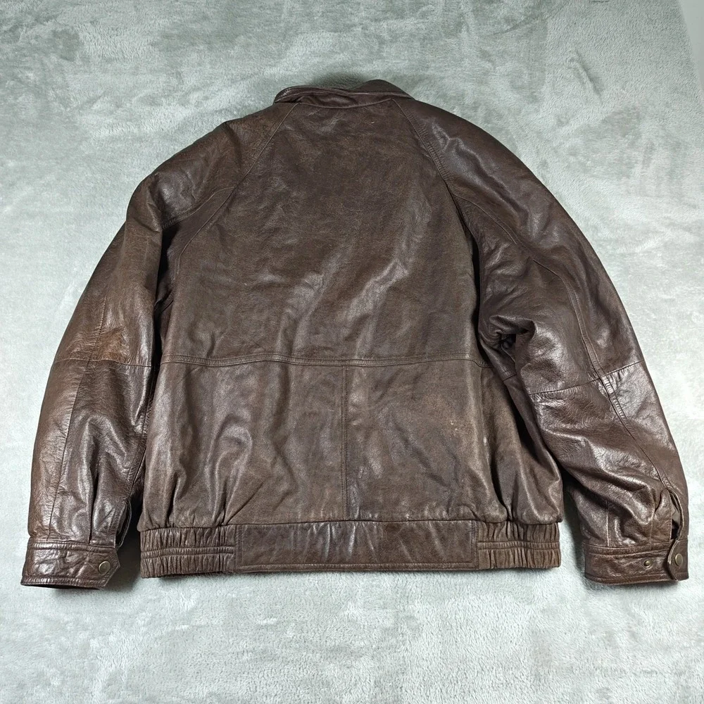 Vintage John Ashford Outdoors Jacket Mens Large Brown Leather Bomber Quilted